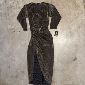 ALEXA B NITES Gold Black High Leg Slit Long Shimmer Maxi Midi DRESS 10 NWT Cinch